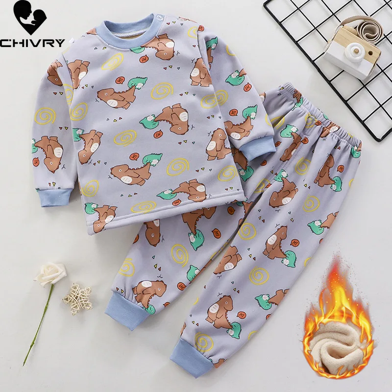 Mới Trẻ Em Bé Trai Làm Dày Pyjama Bộ Hoạt Hình Cổ Tròn Áo Thun Áo Kèm Quần Bé Gái Thu Đông Ấm Ngủ Bộ Quần Áo