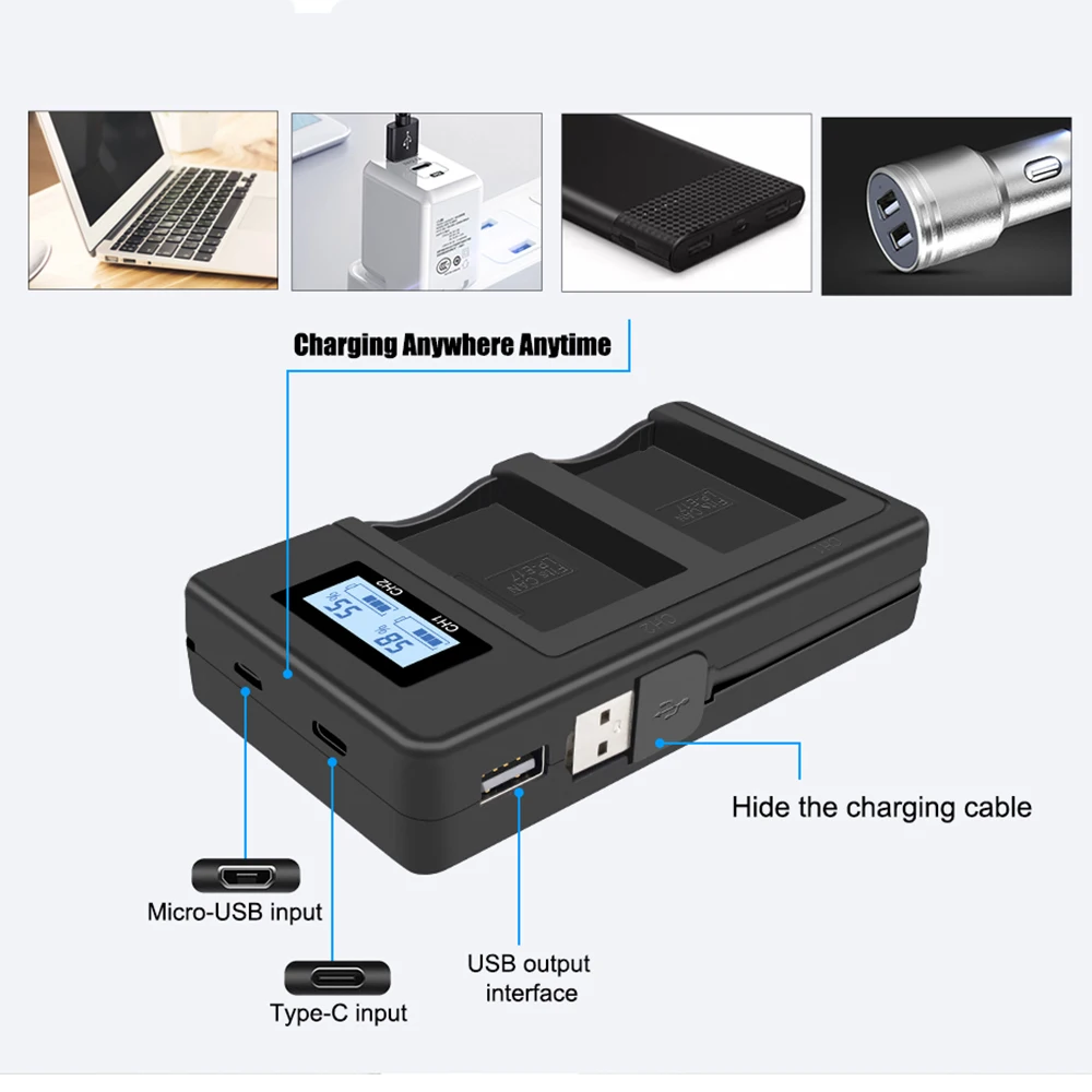 Palo LP-E17 LPE17 USB Màn Hình LCD Bộ Sạc Đôi Pin Cho Canon EOS M3 750D 760D T6i T6s 8000D Kiss X8i camera