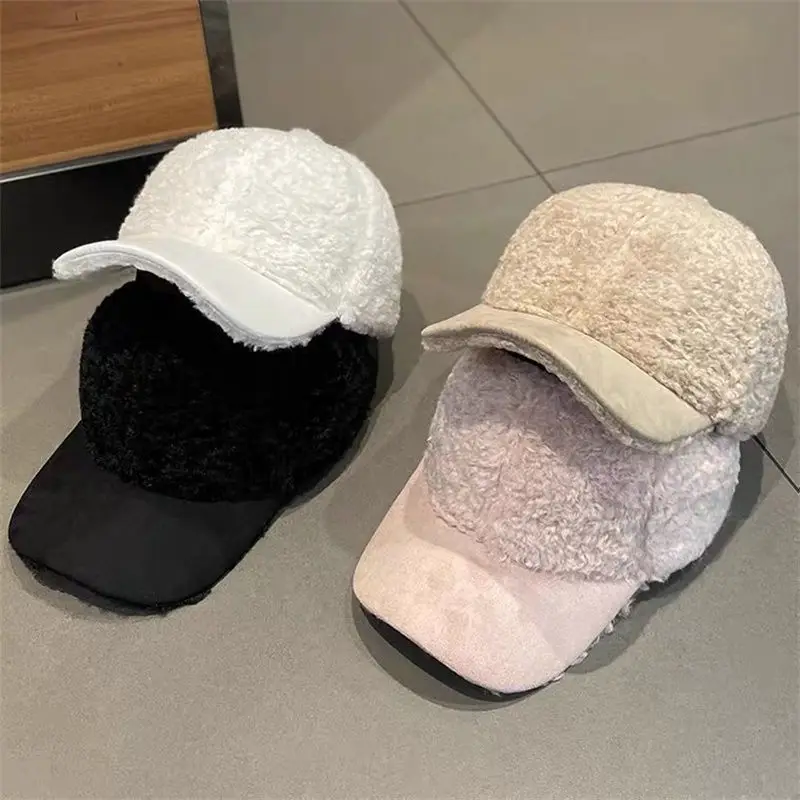 Autumn Winter Warm Baseball Cap Women Lamb Fur Hats Female Version Tide Letter Warm Cap Plush Baseball Caps Spring Baseball Cap