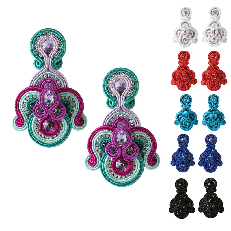 KpacoTa Creazione di gioielli di moda soutache tessitura Orecchini etnico boho Colore fatto a mano glamour Orecchino lungo grande pendente Regalo