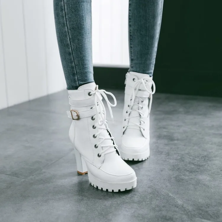 New Women High heels white Boots 10cm Thick High Heel Round head Zipper Mother Shoes Mom Boots Pumps Boots Female classic Shoes