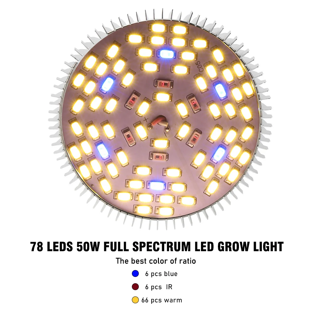 Imagem -03 - Full Spectrum Led Grow Light Phytolamp Quente Luzes da Planta Lâmpada para Flores Sementes Growbox Interior 50w 78 Leds