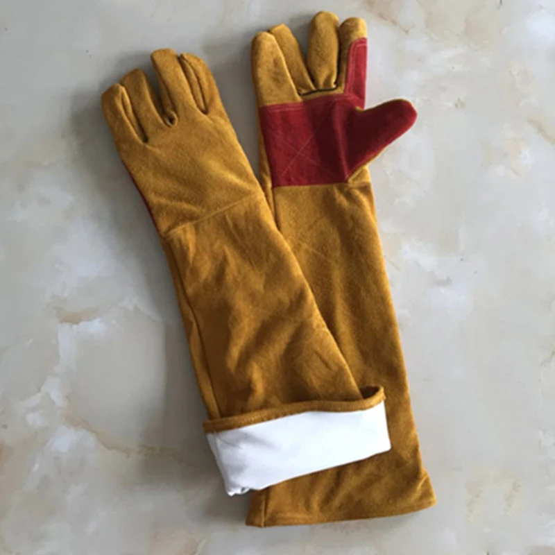 60cm Lengthen Welding Leather Gloves Wear Heat Resistant 660g Yellow Self Defense Safety Labor Outdoor Welder Working Gloves