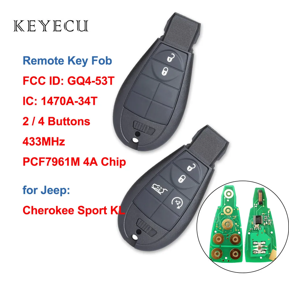 

Keyecu GQ4-53T Remote Key Fob 2 4 Buttons 433MHz PCF7961M 4A Chip for Jeep Cherokee Sport KL 2014 2015 2015 2017 2018 2019