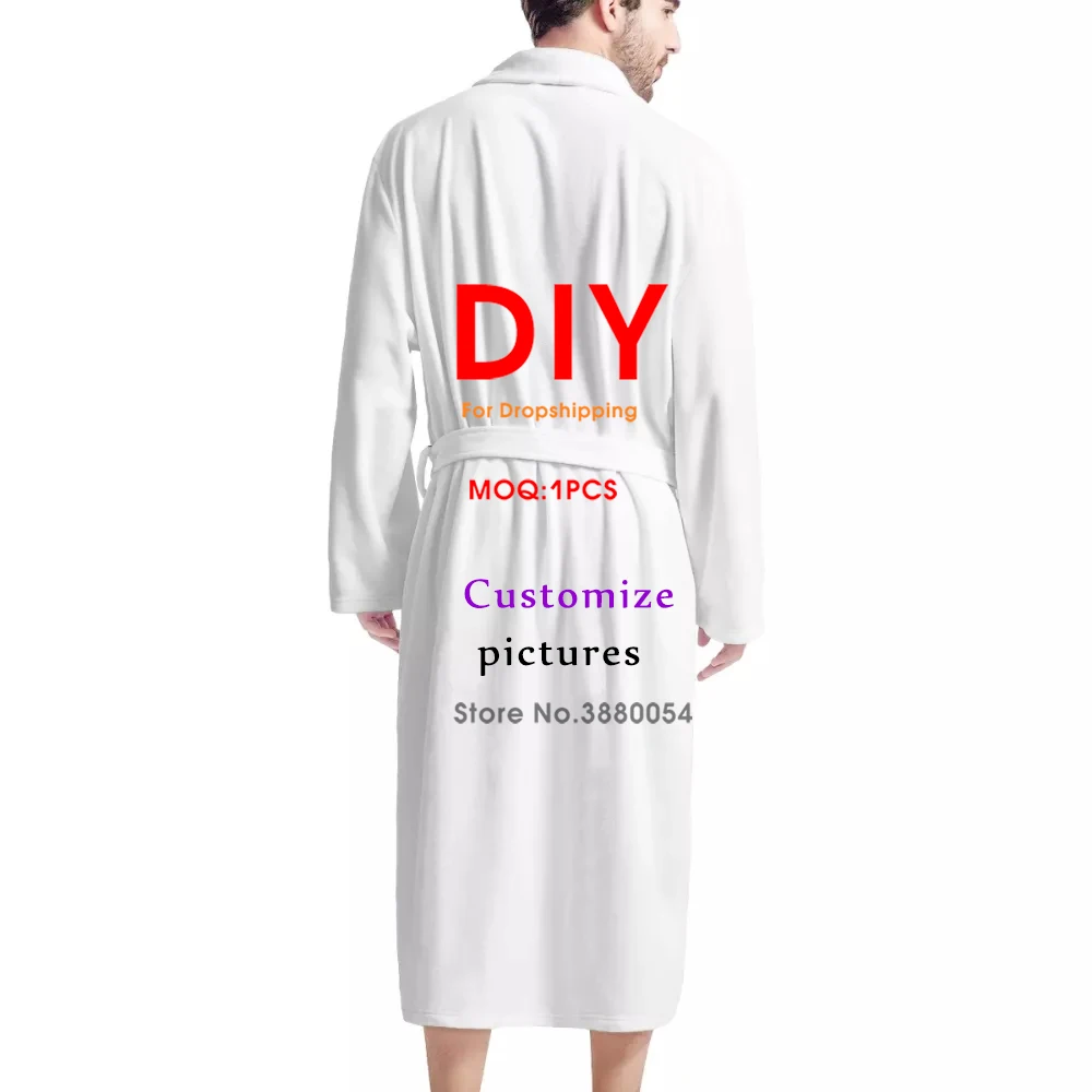 WHEREISART Customize Design Name Logo Men Winter Bathrobe Cotton Home Wear Girl Night Gown Thermal Pajamas Long Sleeve Dropship