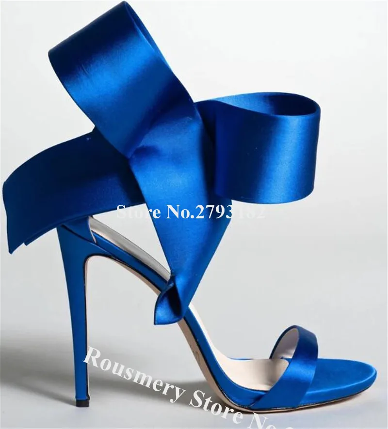 

Women Elegant Open Toe Big Bowtie Stiletto Heel Satin Sandals Pink Blue Yellow High Heel Sandals Club Dress Shoes