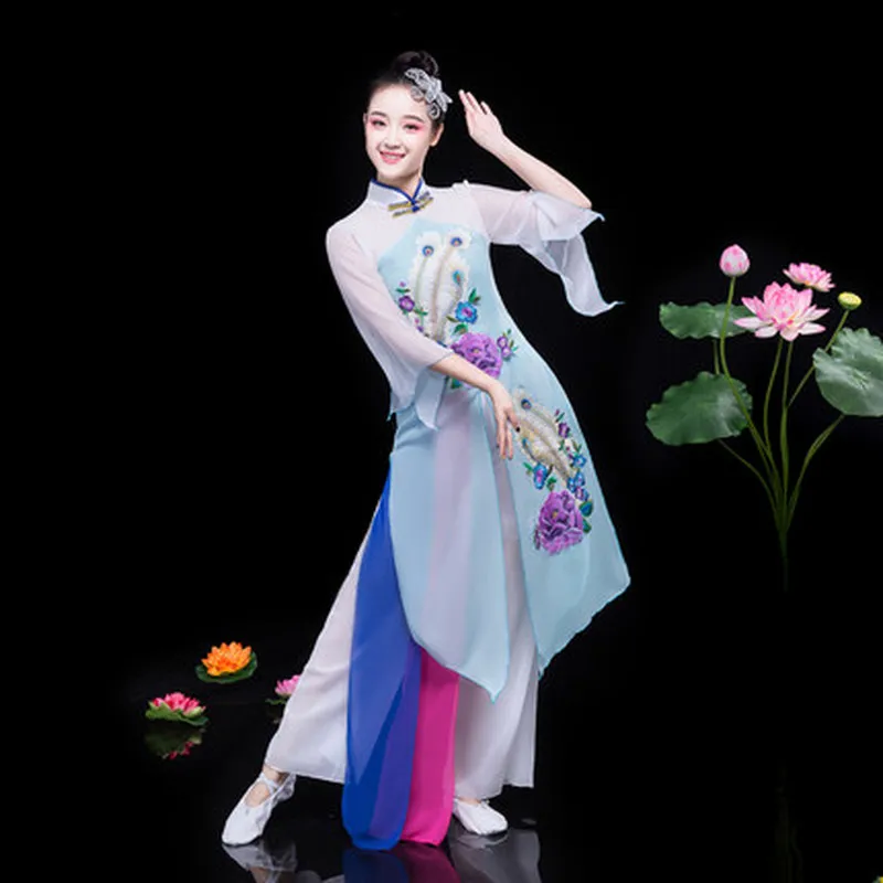 Classical dance costume stand collar elegant Chinese style new modern dance costume square dance Yangge clothing women's suit