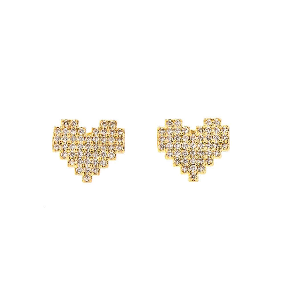 Ladies Burnished 18k Yellow Gold Coloured Crystal Heart Stud Earrings Jewellery Bling Craft Embroider Map Large Womens Hip-Hop