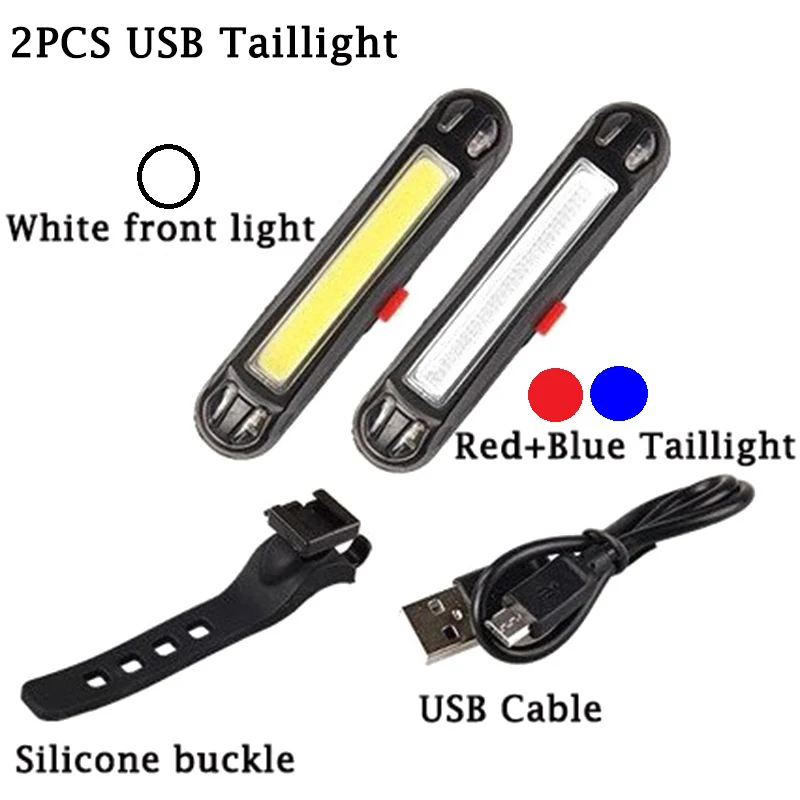 USB Bicycle Tail Light White Red Blue Lighting Rear MTB Bike Lamp Waterproof Night Warning Cycling