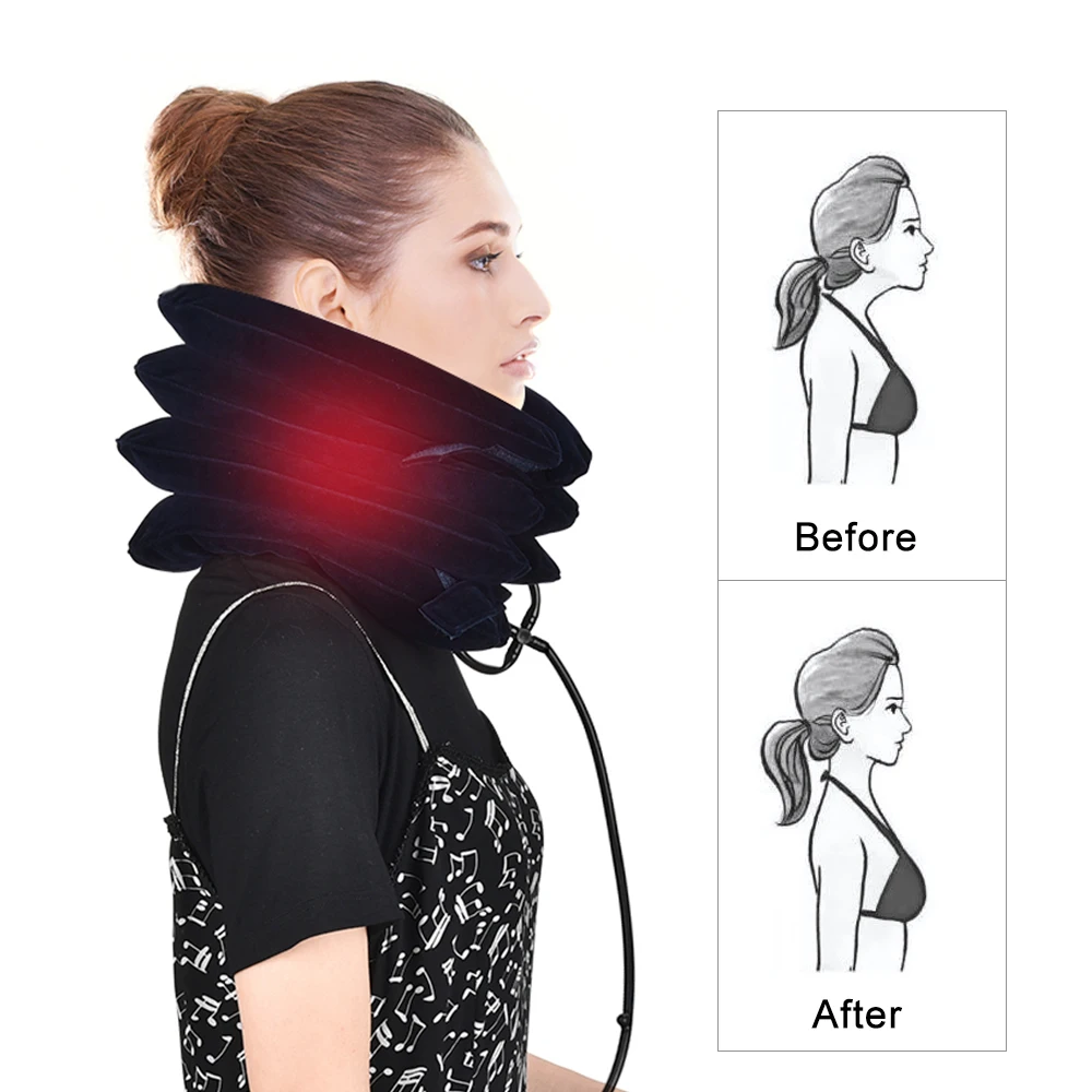 Neck Massager 3/4 Layer Inflatable Air Cervical Neck Traction Support PainStress Relief Neck Collar Pillow Neck Stretching Brace