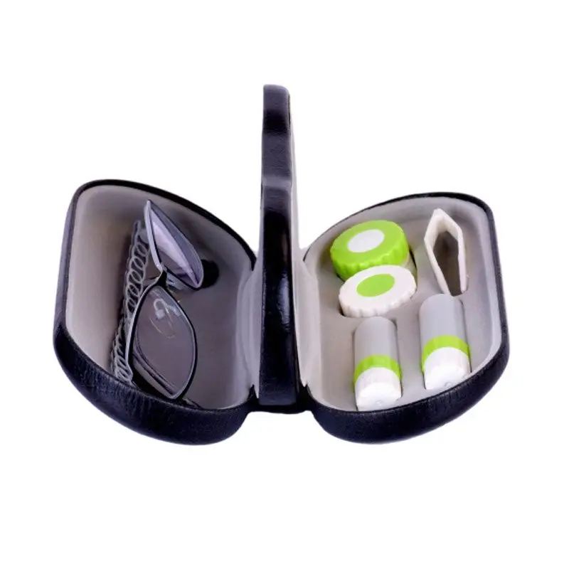 

High Quality Double Interlayer with Mirror Metal Contact Lens Case for Kit Box Dual Purpose Leather Reading Glasses Case