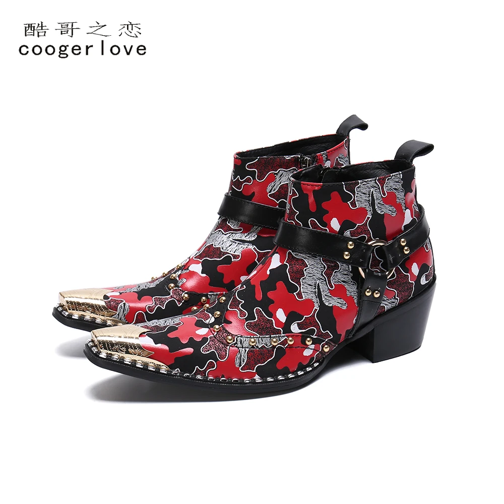Spring and Autumn Men\'s High heel Leather boots British Style Men\'s marriage High top Pointed shoes Fashion brand Boots