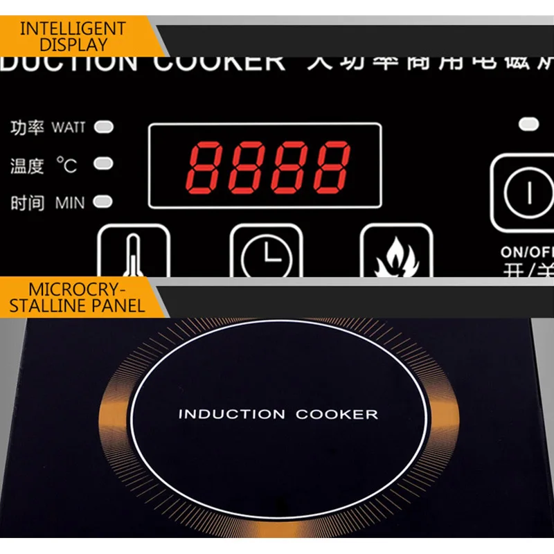 Cocina de Inducción plana de 5000W, cocina comercial de gran potencia de acero inoxidable, estufa eléctrica, temporizador, resistente al agua