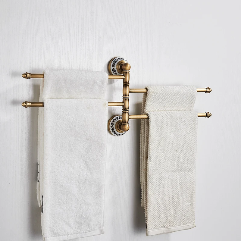 Retro bathroom swivel bar towel rack wall-mounted antique brass personality towel bar 4 bar 180 degree swivel towel rack DyuIhr