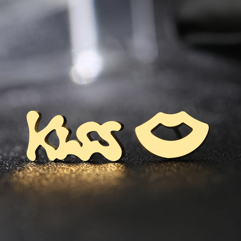 Stainless Steel Earrings 2022 Trend Couple Kiss Lip Fashion Aesthetic Charm Stud Earrings For Women Jewelry Party Fine Wife Gift