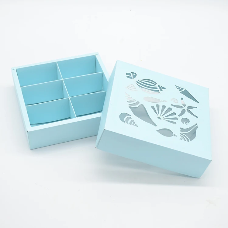 Communion baby shower wedding return gifts sea shell laser cut packing box with divider and pvc window