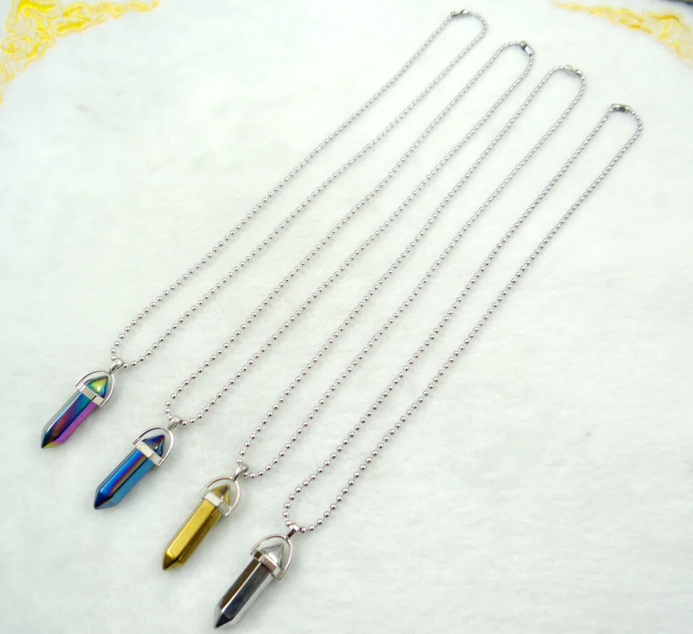 Hot Selling Natural Stone Quartz Color plating Crystal Pillar Pendant pendulum for DIY Jewelry Making Necklace Accessories