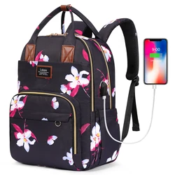 LOKASS-USB Carregamento Mochilas para Mulheres, Mochila Escolar para Meninas, Moda Empresarial, Mochila Laptop, 15.6