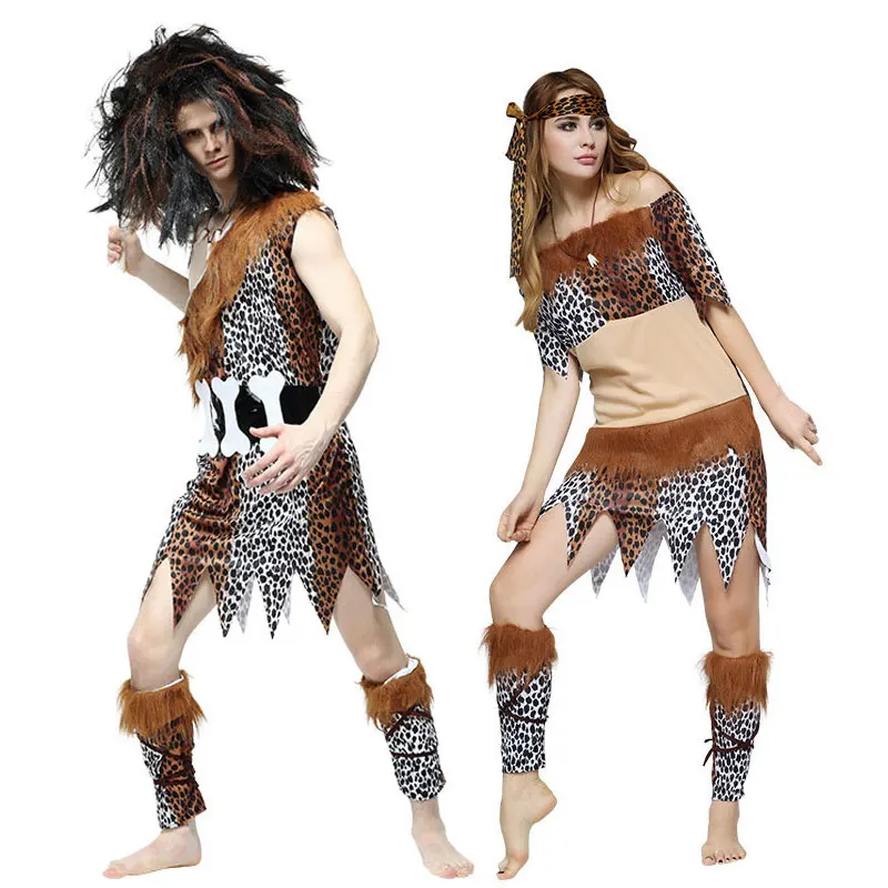 Halloween Cosplay Costumes Adult Indian Primitive Macho Caveman Costume for Men Women Purim Party Mardi Gras Fancy Dress