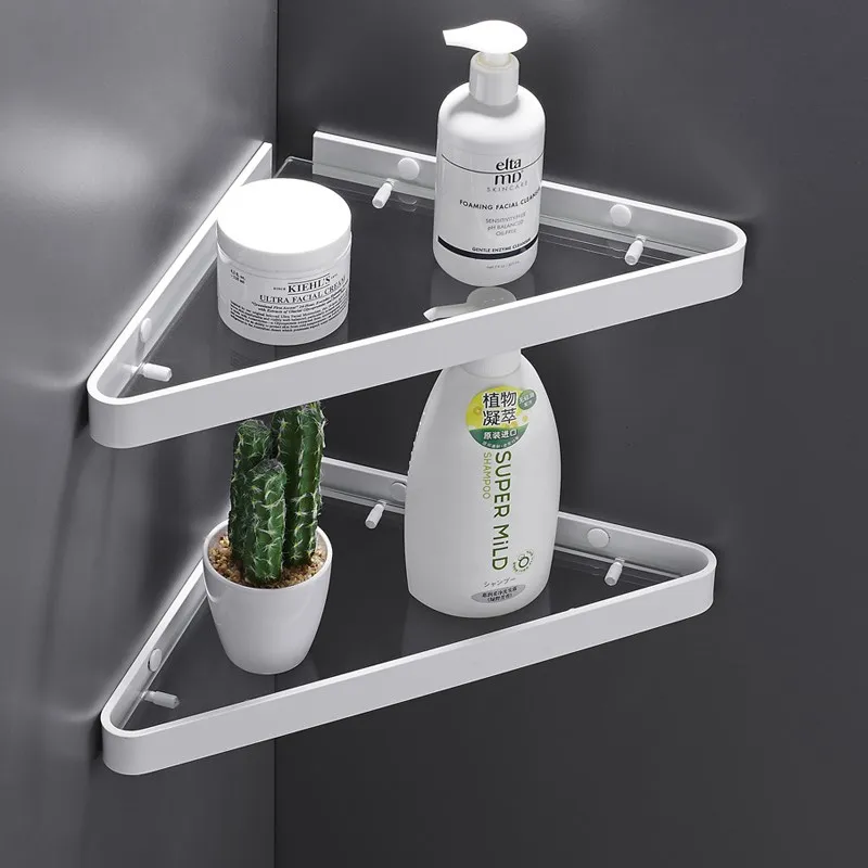 

Угловая полка для ванной комнаты, алюминиевая полка для ванной комнаты, белая/черная настенная полка для ванны и душа, стеклянная полка, держатель корзины для мыла
