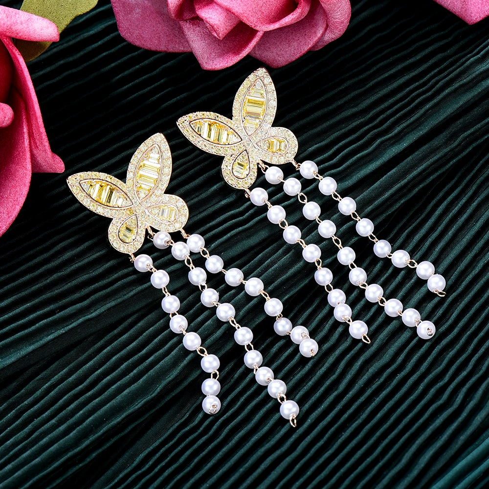 Soramoore Luxury Pink Butterfly Pendant Earrings High Quality Fashion Jewelry For Women Wedding High Quality серьги 2021 тренд