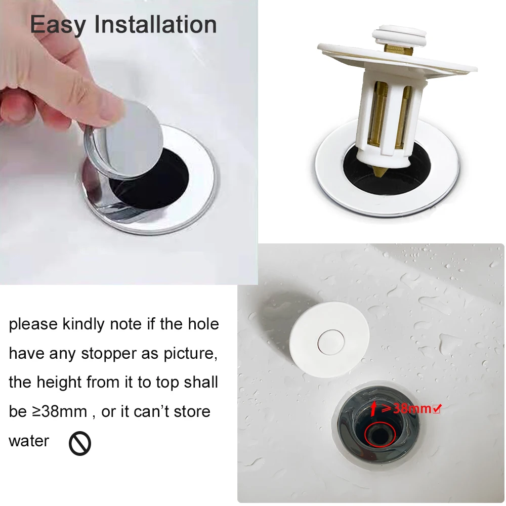 White WashBasin Bounce Core Brass Bathroom Sink Pop Up Filter Hair Catcher Deodorant Stopper Kitchen Bathroom Tool Renovation