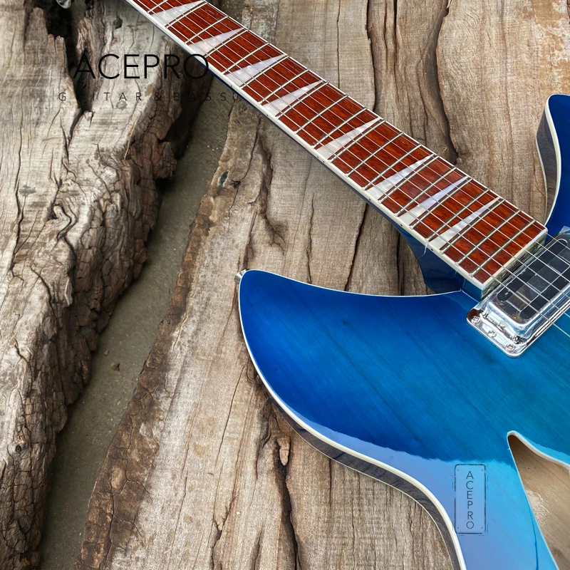 Semi Hollow Body 360 Electric Guitar, Tailpiece Bridge, Blue Color Guitarra, Rosewood Fingerboard, Free Shipping