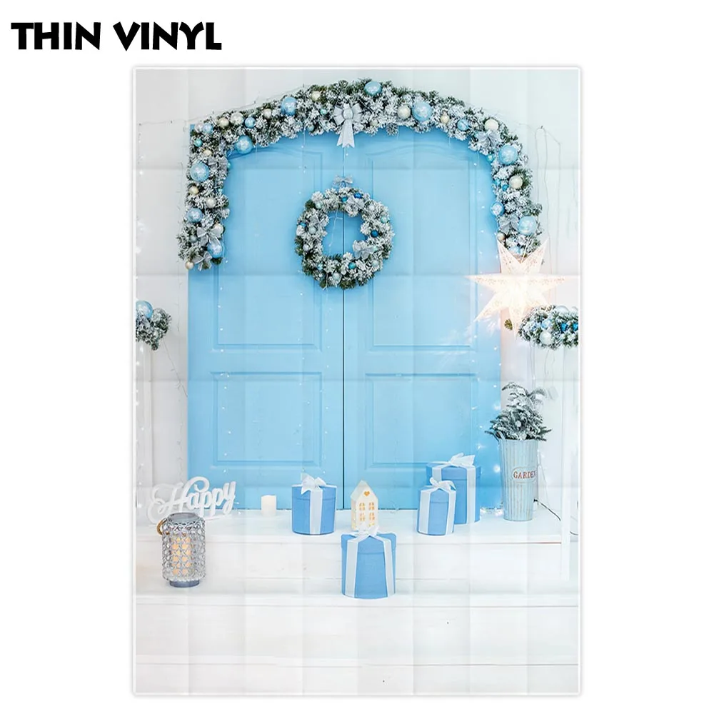 Allenjoy التصوير ستوديو الخلفيات الأزرق خشبية الباب هدية عيد الطفل المعمودية خلفية صورة المتصل photobooth photophone