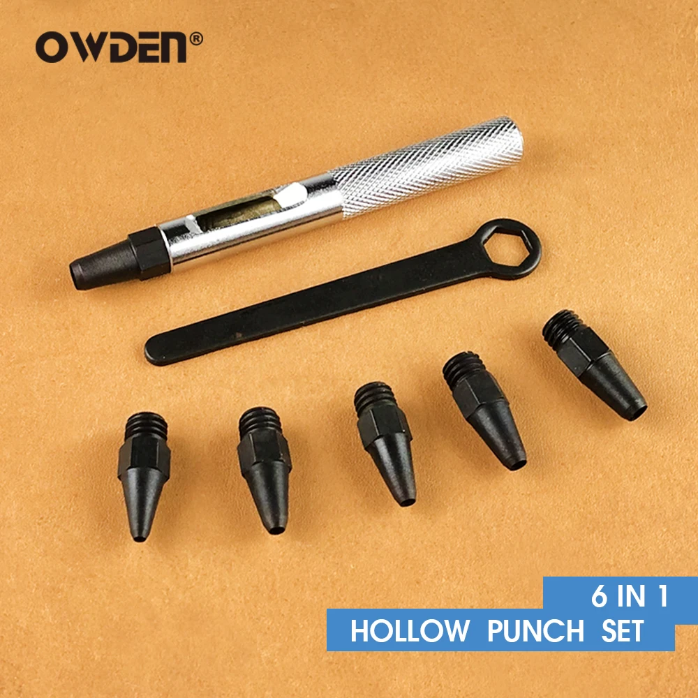 OWDEN 6 in 1 Hollow Punch Kit Tool Set 2.0/2.5/3.0/3.5/4.0/4.5mm Leather Holes Perforating Leather Tools for Punching