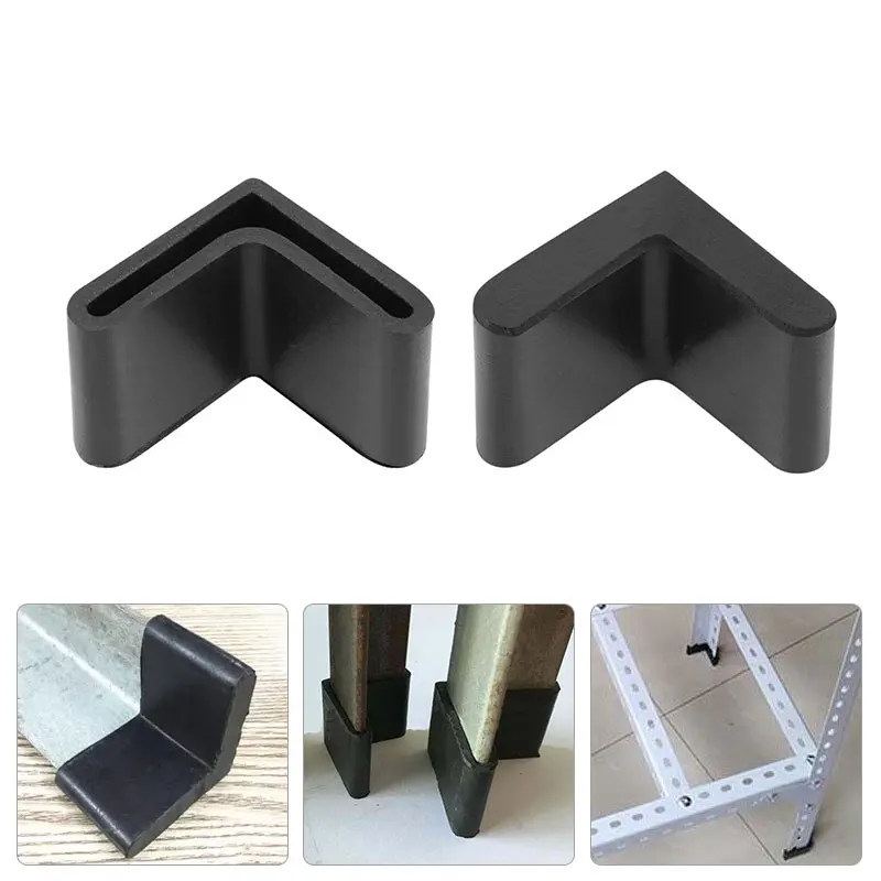 1Pc Angle Iron Foot Pads L Shaped Plastic Furniture Leg Caps End Covers Non-Slip Floor Protector Black for Steel Frame Bed Frame