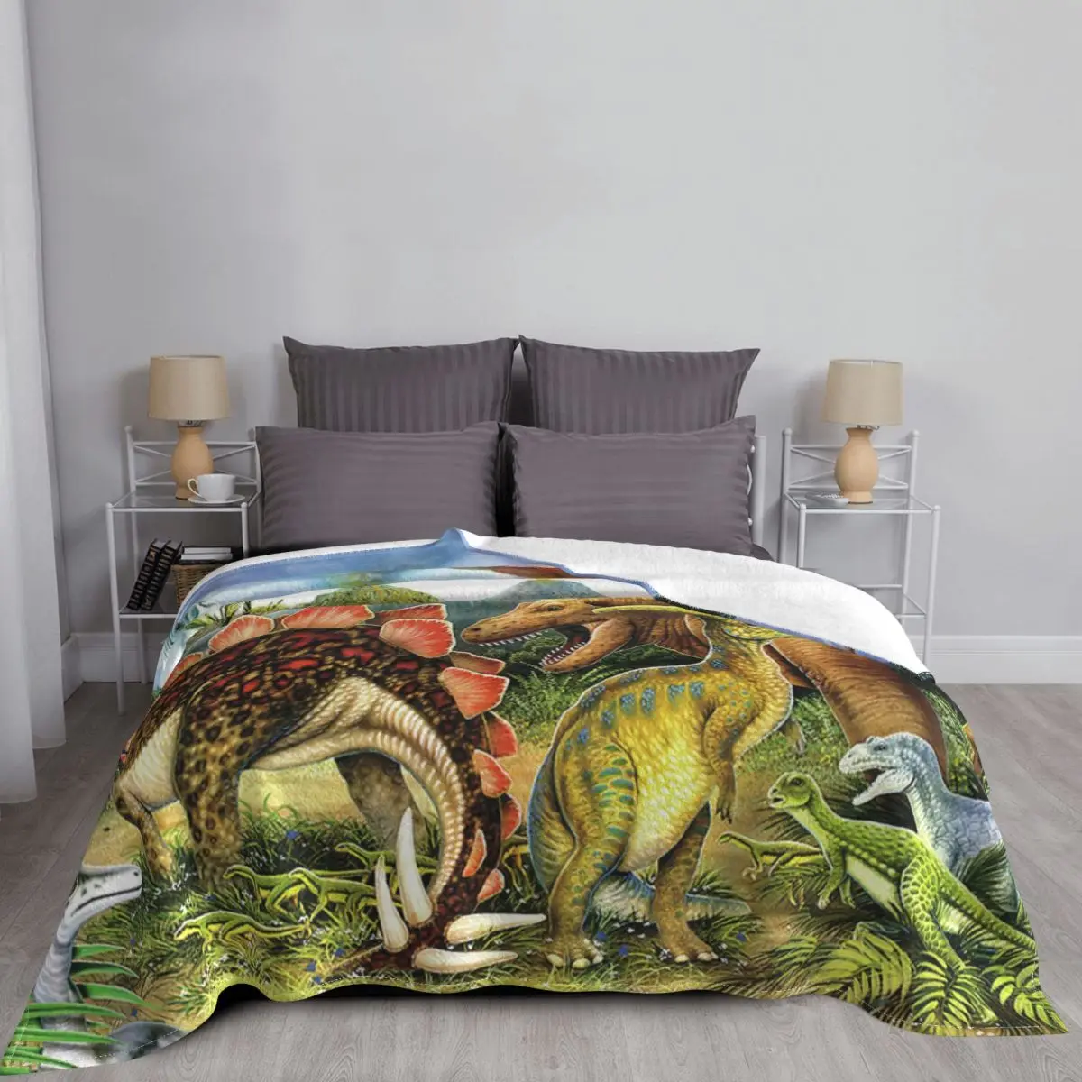 Dinosaur Blanket T-Rex Stegosaurus Cretaceous Brachiosaurus Animal Flannel Funny Soft Throw Blanket for Home Winter