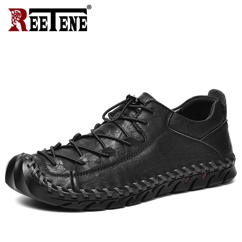 

REETENE Brand New Men'S Casual Leather Shoes High Quality Cowhide Outdoor Shoes Male Flats Men Sneakers Driving Shoes