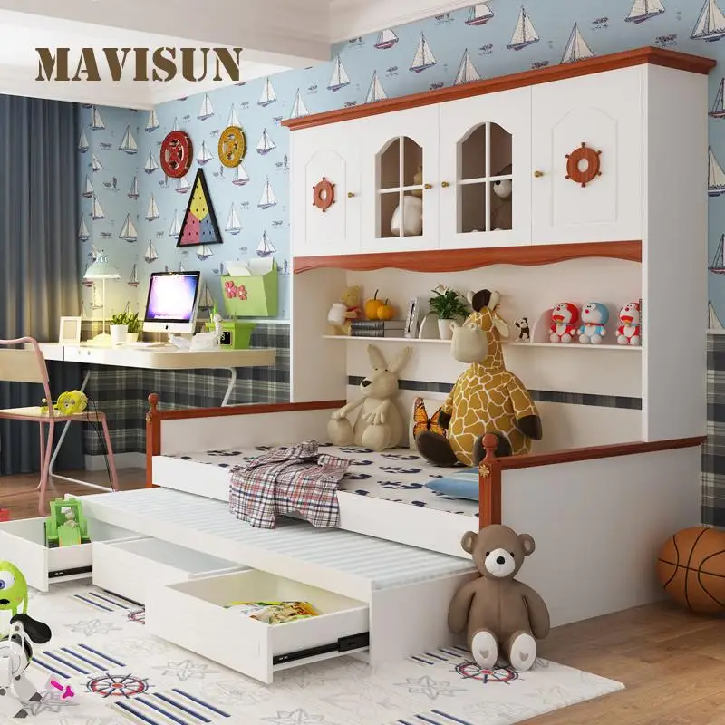 

American Country Style Kids Bed Combination Both Boys And Girls Like Small Apartment Furniture With Storage Space Wardrobe Bed