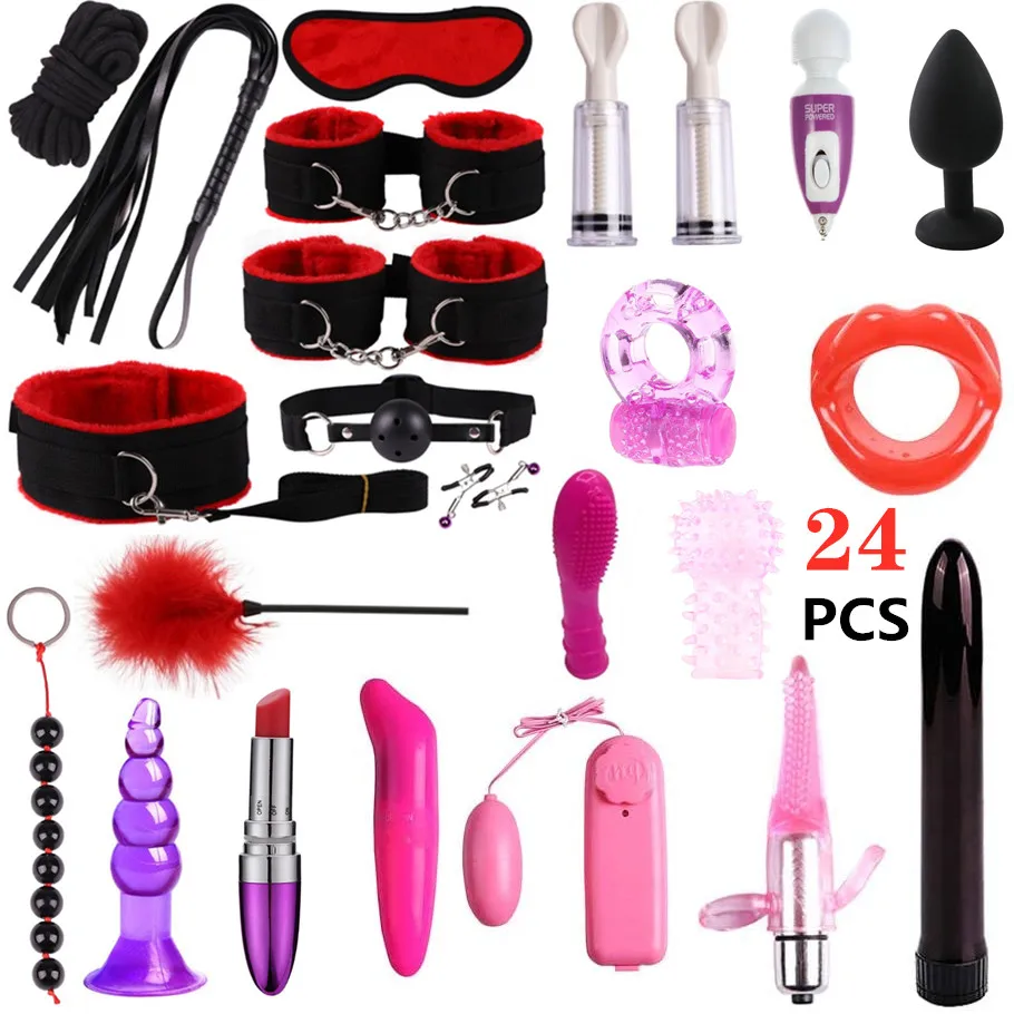 25 stücke Anal plug Vibrator Erwachsene Produkte Spaß Bett Restraint Bondage Handschellen Augenbinde Peitsche Spielen Sex Spielzeug Paare Spiel Bdsm kit