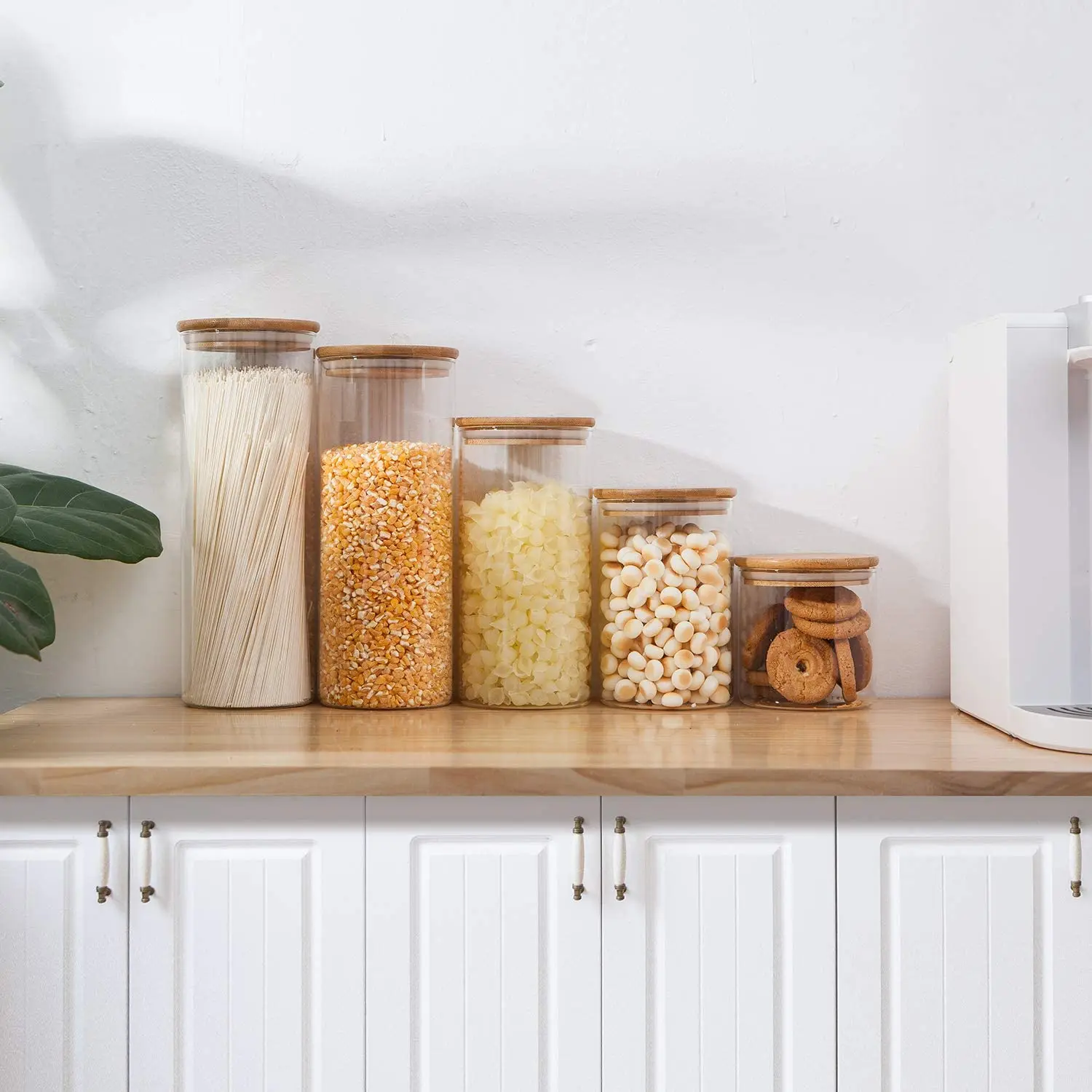 Glass Food Storage Containers Set,Airtight Food Jars with Bamboo Wooden Lids  Kitchen Canisters For Sugar Candy Cookie