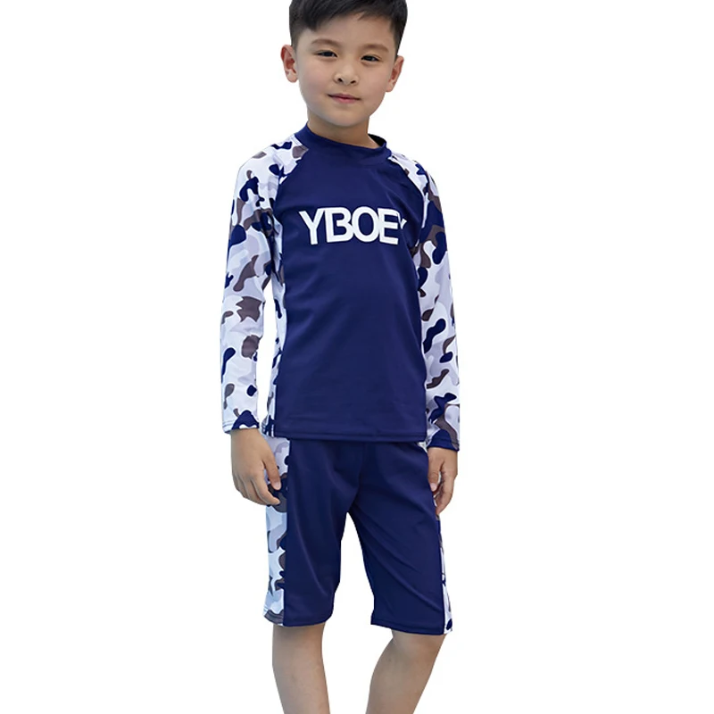 Boys Swimsuits Sunblock 2 Pieces Swim Suit Camouflage Children Swimwear Long Sleeve Boy Split Swimsuit Kids Bodysuit Beach Wear