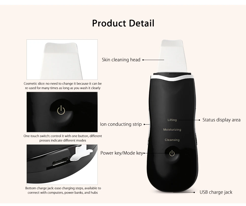 Siêu Âm Mặt Làm Sạch Da Tẩy Da Mặt Bong Tróc Làm Sạch Sâu Tẩy Tế Bào Chết Lỗ Chân Lông Sạch Mụn Đầu Đen Loại Bỏ Chăm Sóc Da Công Cụ