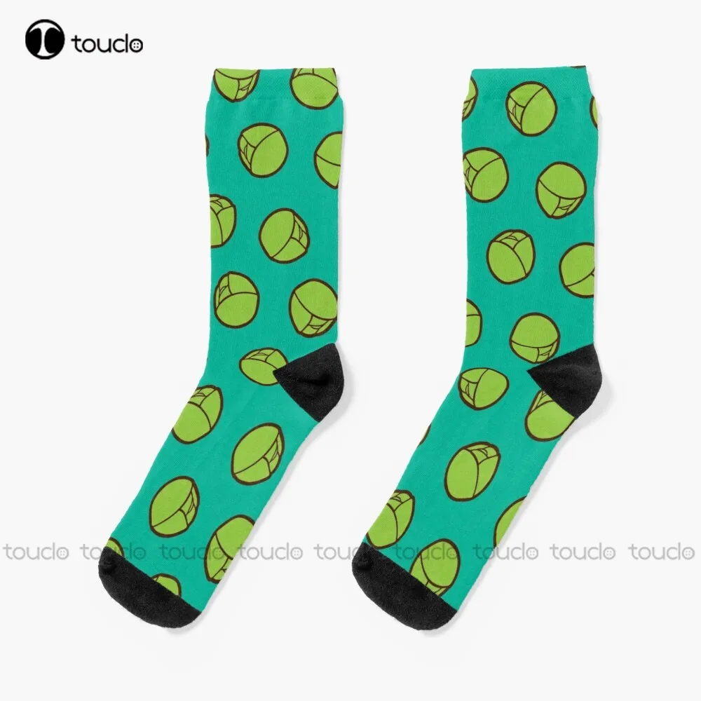 Brussel Sprouts Pattern In Turquoise Socks Bulk Socks Personalized Custom Unisex Adult Teen Youth Socks 360° Digital Print Gift