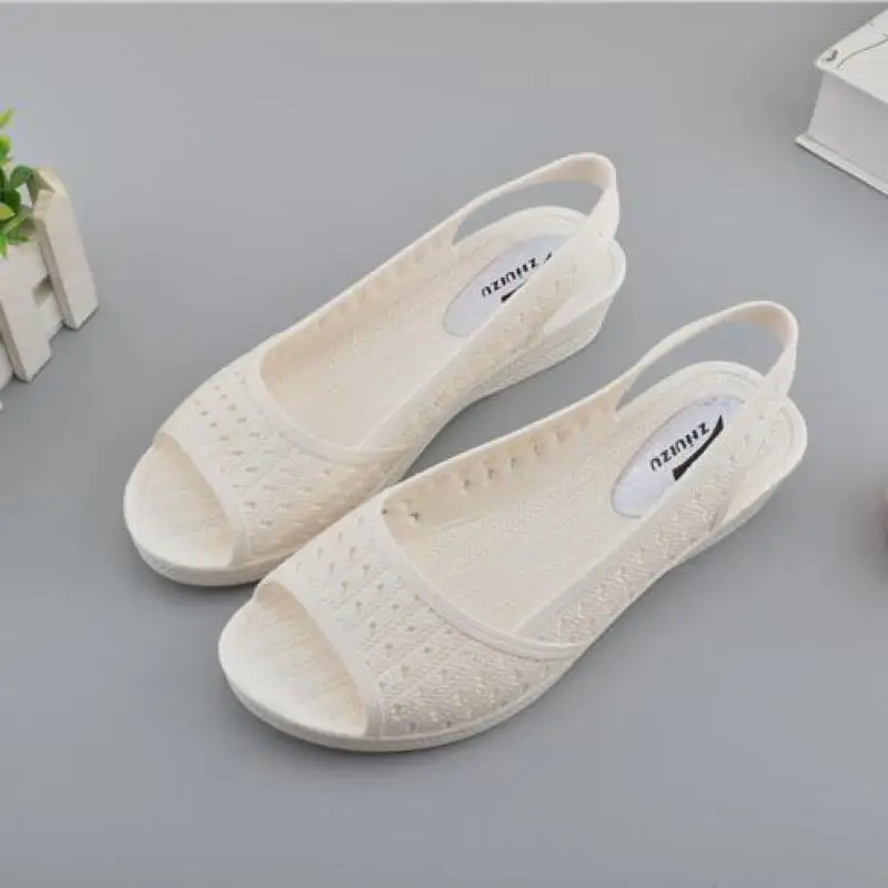 Size 36-41 Sandals Women Platform Wedge Shoes Summer Female Mules Clogs Peep Toe Soft Bottom Waterproof Beach White Zapatos Y12