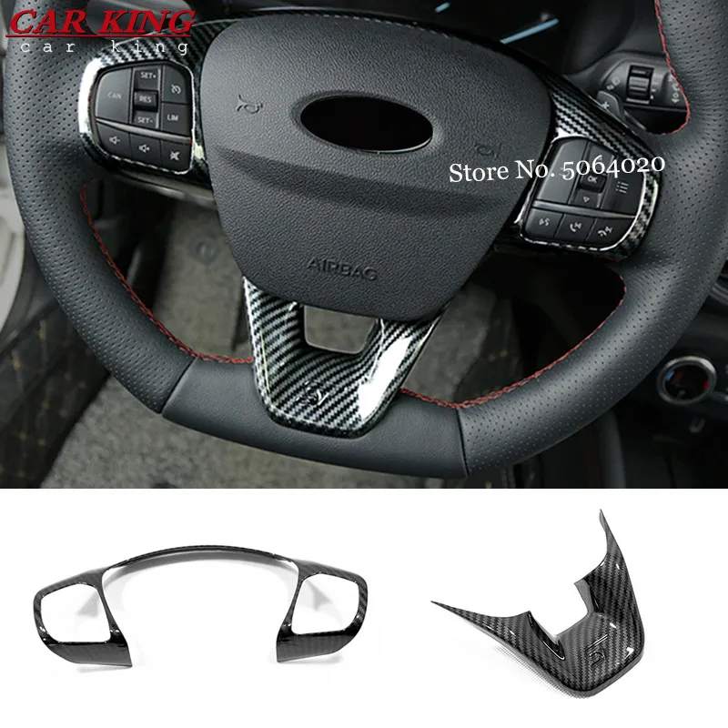 

For Ford Puma 2019-2021 Accessories ABS Carbon fiber/Matte ST Car steering wheel trim control button frame Cover Styling