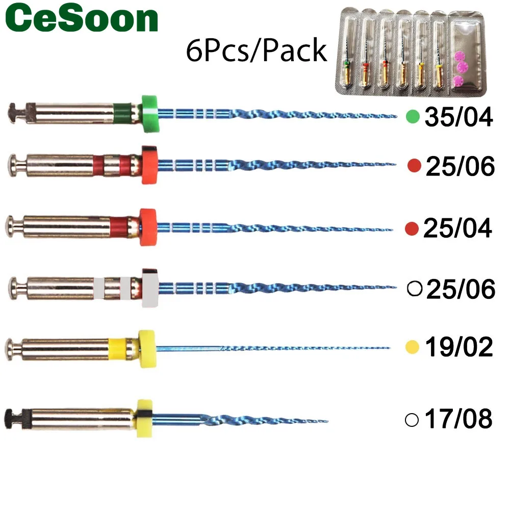 6 sztuk/paczka Dental aktywowany cieplnie silnik użyj plików kanału korzeniowego Endo tworząc niklowo-tytanowe 21/25mm 04 06 Taper endodontyczne narzędzia