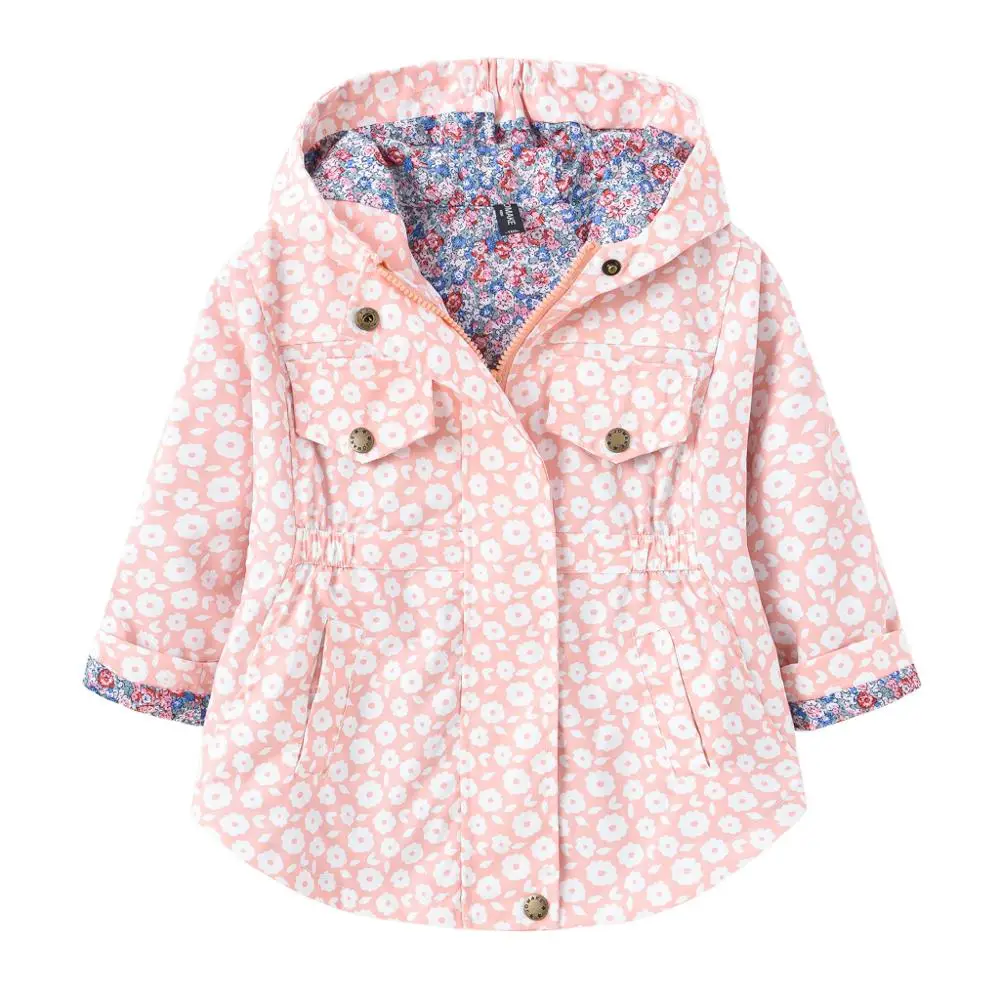 2020 Spring Autumn New Jacket Coat For Girls Flower Windbreaker Jacket Children Waist Hooded Mid-length Coat Jacket Kids Clothes