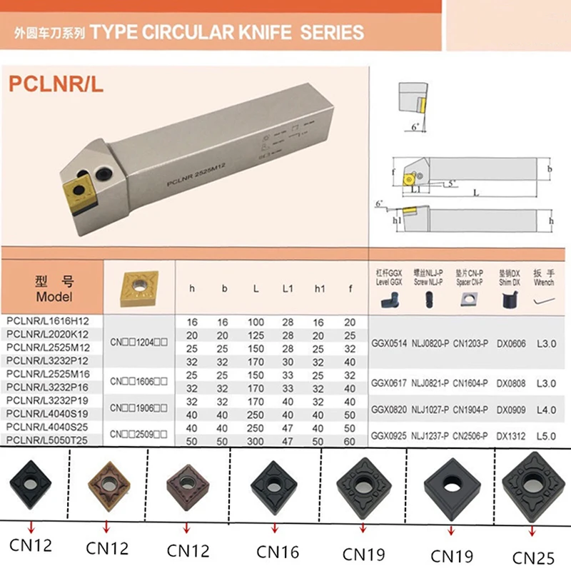 PCLNR PCLNL 1616H12 2020K12 2525M12 External Turning Tool Holder CNC Lathe Cutter Tools For CNMG120404 CNMG120408 Carbide Insert