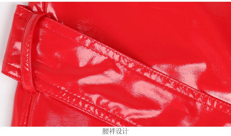 Nerazzurri Autumn Extra Long Soft Red Reflective Shiny Patent Leather Trench Coat for Women Double Breasted Maxi Korean Fashion