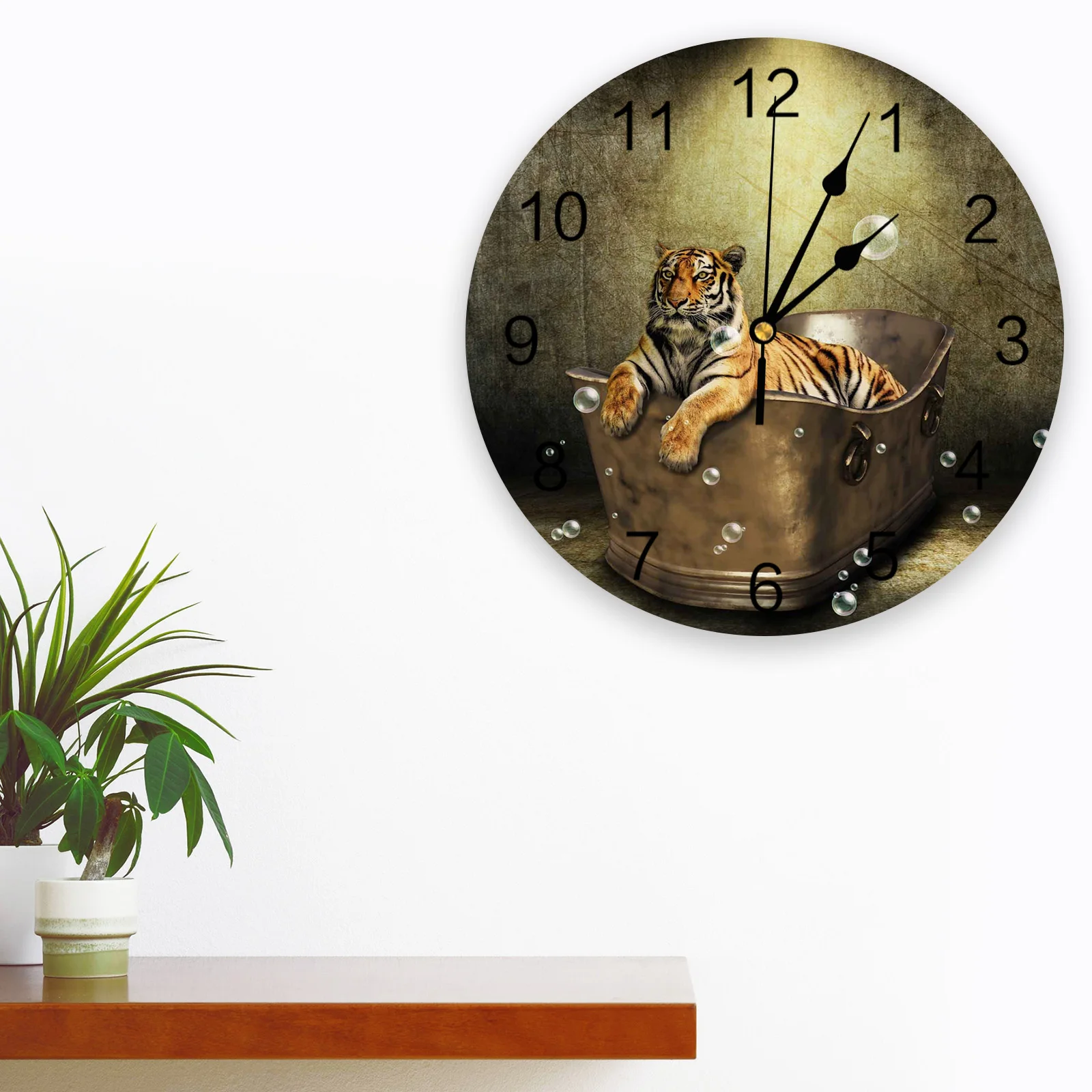 Animal Tiger Bathtub Retro Bubble Wall Clock Home Decor Bedroom Silent Oclock Watch Wall Digital Clock Wall Clock Modern Design