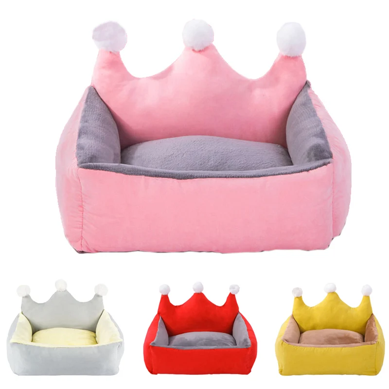 Winter Pet Cat Dog Beds Crown King Queen Puppy Sofa Mats for Small Medium Dogs Removable Washable Kawaii Kitten Nest mascotas