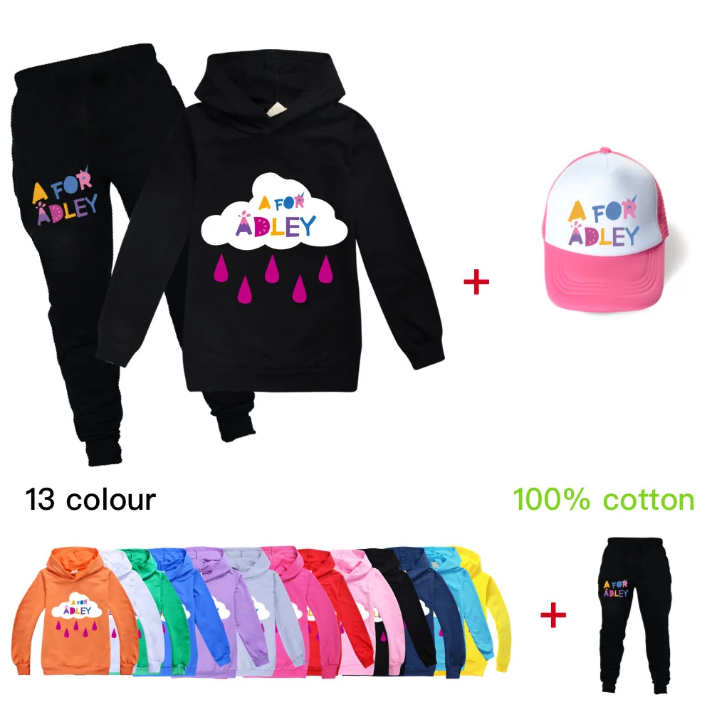 

2-16Y Kids Clothing Set Children Clothes Sets A for Adley 3D Print Baby Girls Outfits Teenagers Boys Casual Sports Suit +Sun Hat