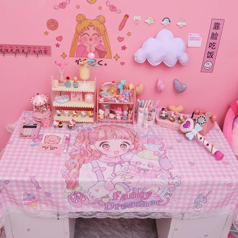 Girly heart sweet and cute tablecloth computer tablecloth dressing table tablecloth student dormitory background  ins wind