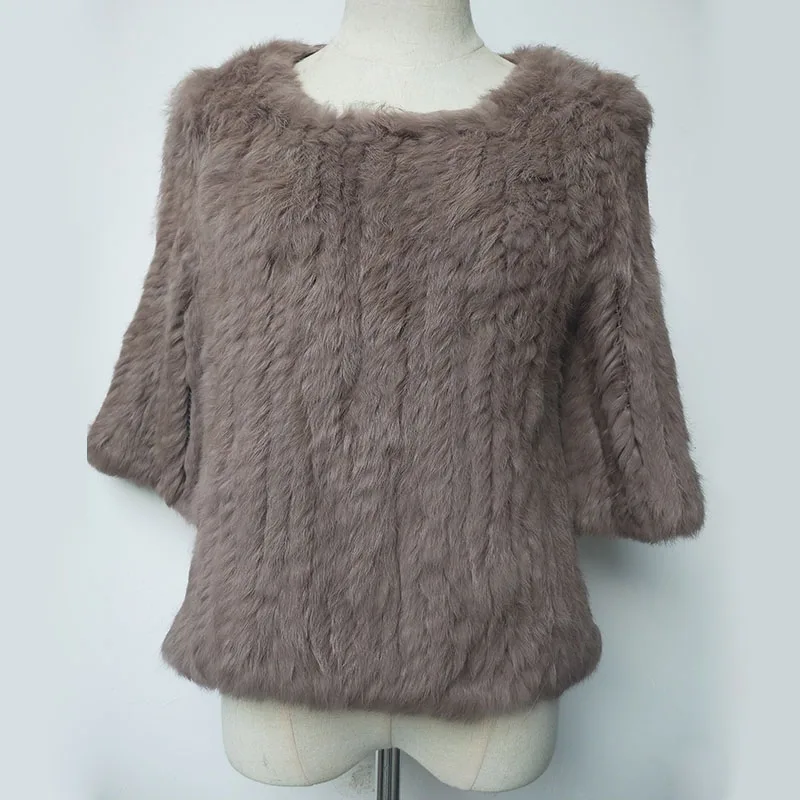 Pulôveres de pele de coelho natural feminino casaco. meia manga inverno quente pele genuína malha outwear jaqueta feminina