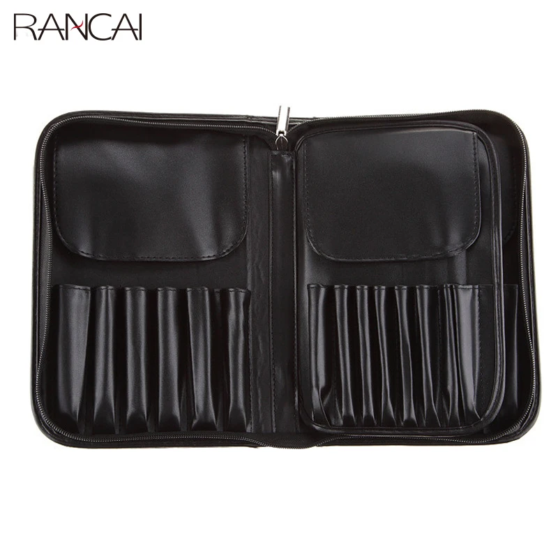 RANCAI Makeup Brush Bag Zipper 29pcs Brushes Holder Case Artist Pockets Storage For Men Women Cosmetic Brush Case